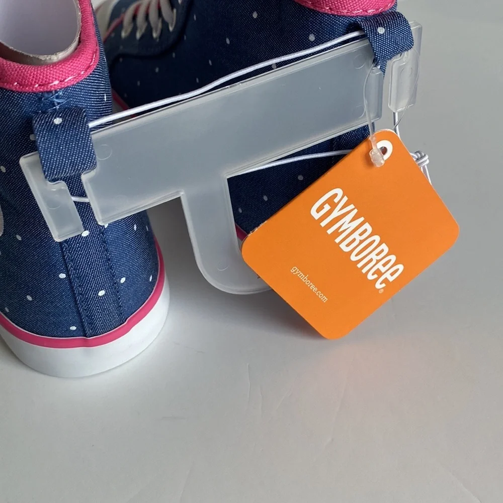 👉 GYMBOREE Toddler Girls Hi-Top Sneakers Denim Blue/Rainbow Size 1 NWT